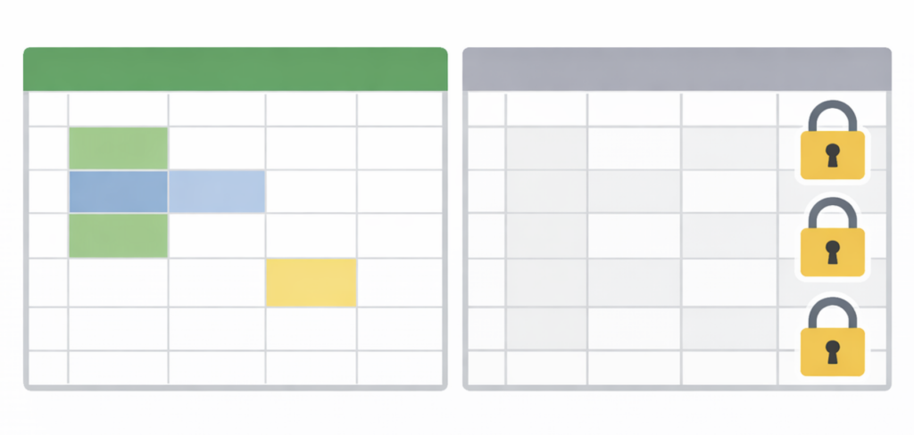 触らせたくないセルはロックするイメージ図